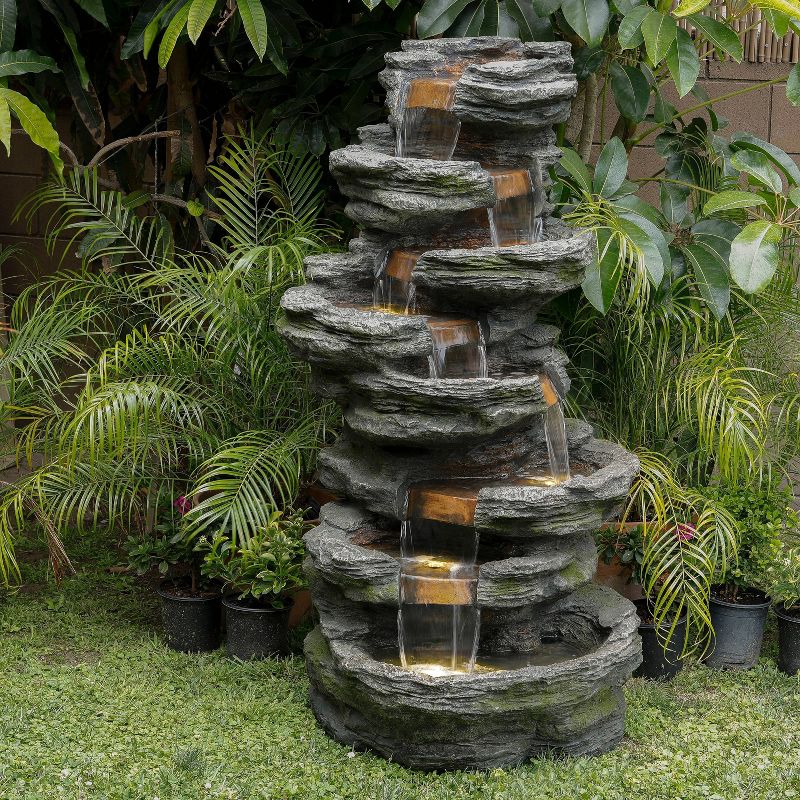 Alpine 58" Multiple Tiered LED Fountain Gray