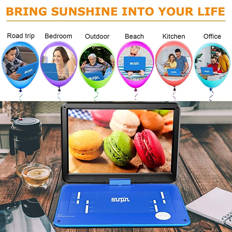 179 Portable DVD Player with 156 inch Large HD Swivel Screen Long Lasting Rechargeable Battery Support USBSD CardAV inOut and Multiple Disc Formats Louder Stereo Speaker Blue