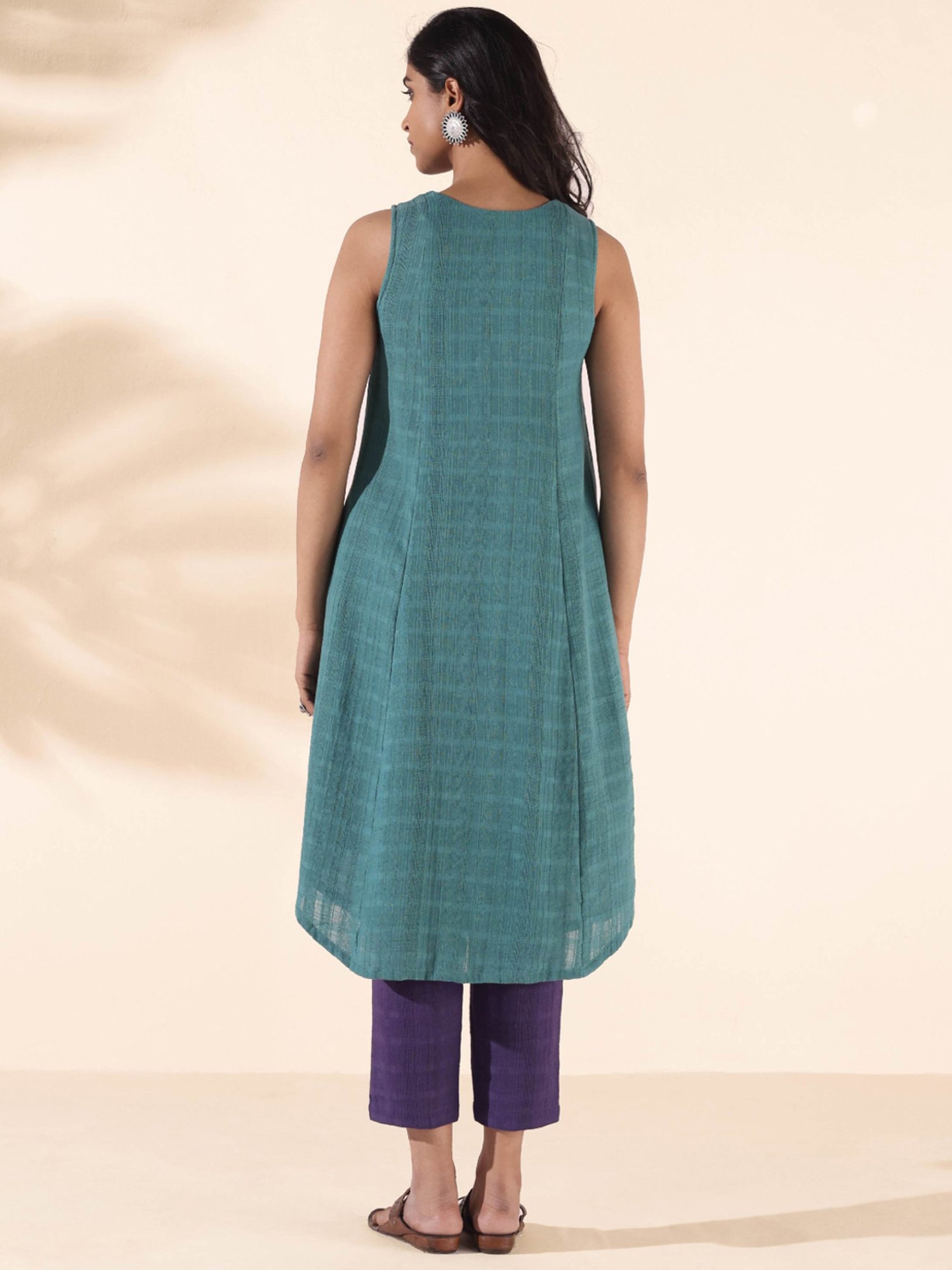 true Browns Blue & Purple Cotton Chequered Kurta Pant Set