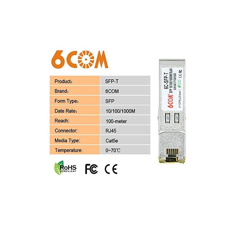 Gigabit SFP Copper 101001000BASET RJ45 Module 125G Transceiver for Ubiquiti UFRJ451G and Other Open Switches CAT5e Cable up to 100m