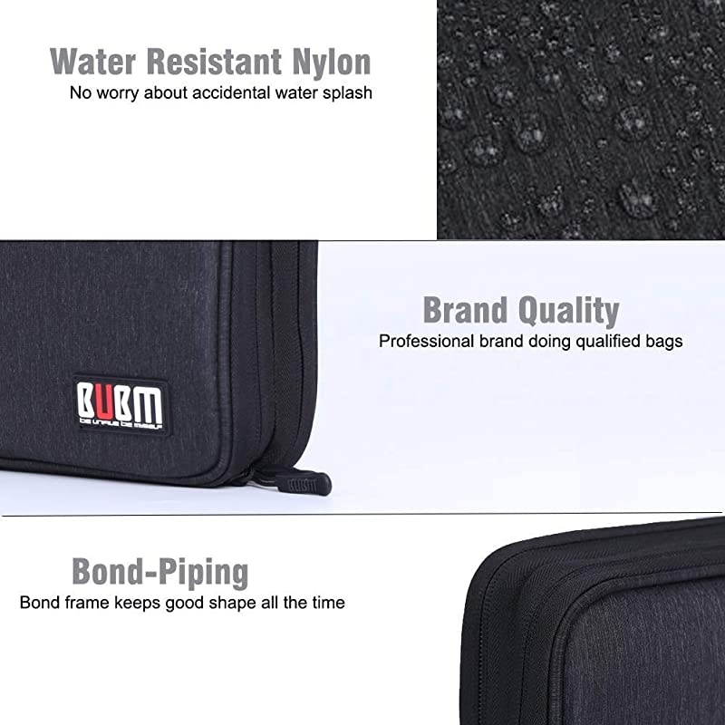 Double Layer Electronics OrganizerTravel Gadget Bag for Cables Memory Cards Flash Hard Drive and More Fit for iPad or Tabletup to 97Large Black