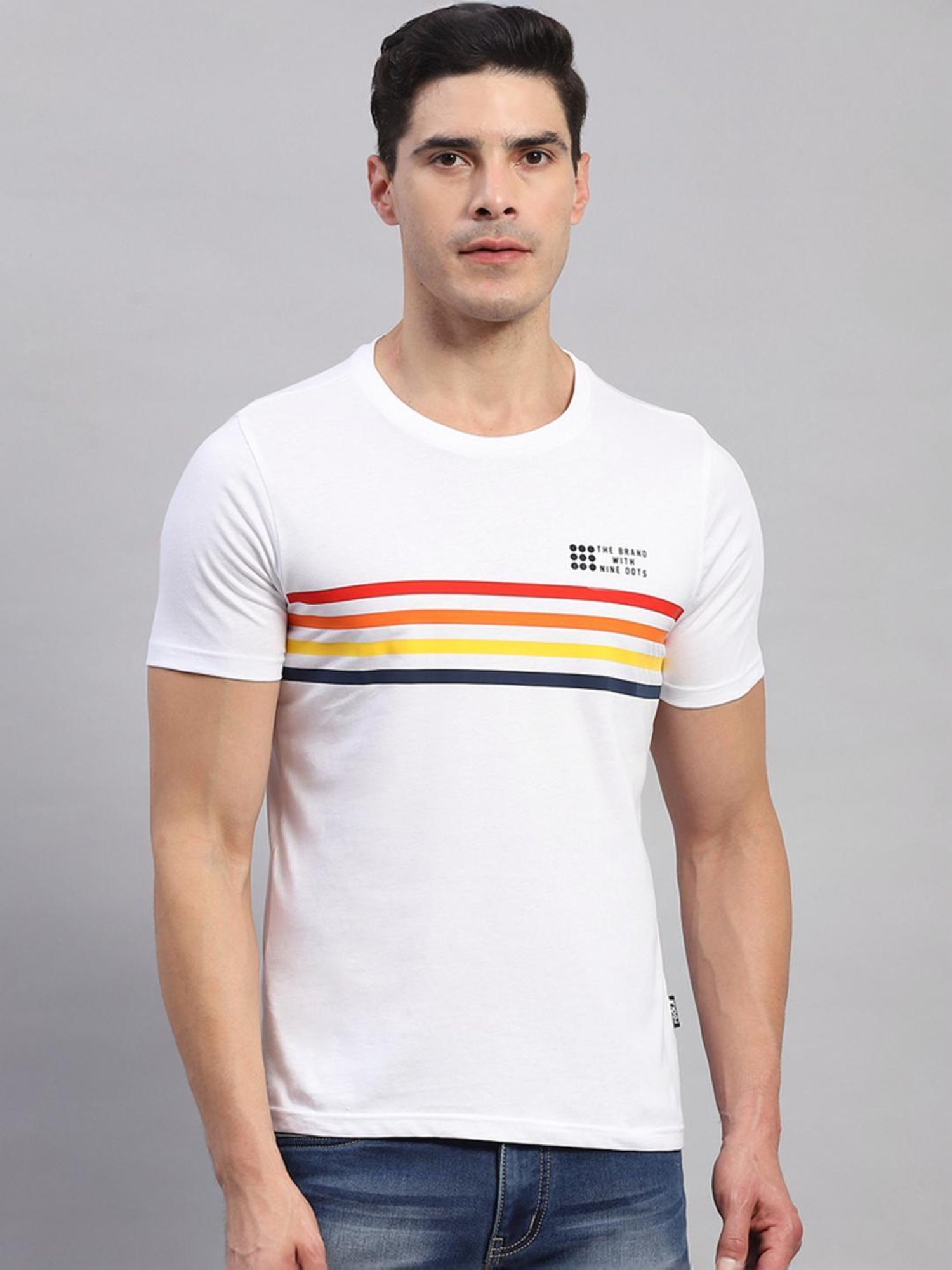 Rock.it White Cotton Regular Fit Printed T-Shirt