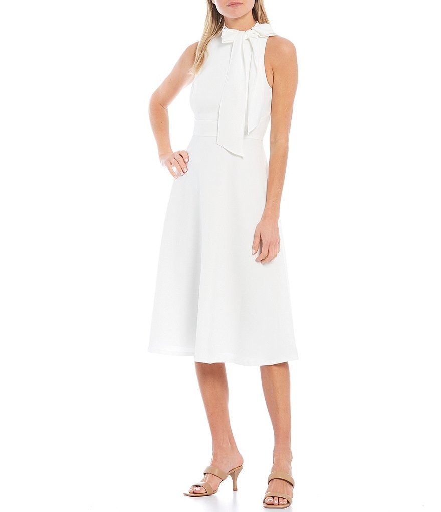Vince Camuto Halter Bow Neck Sleeveless Midi Dress with Side Seam Pockets