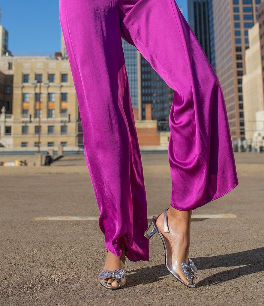 J.Renee Ramillo Rhinestone Studded Bow Detail Peep Toe Slingback Pumps