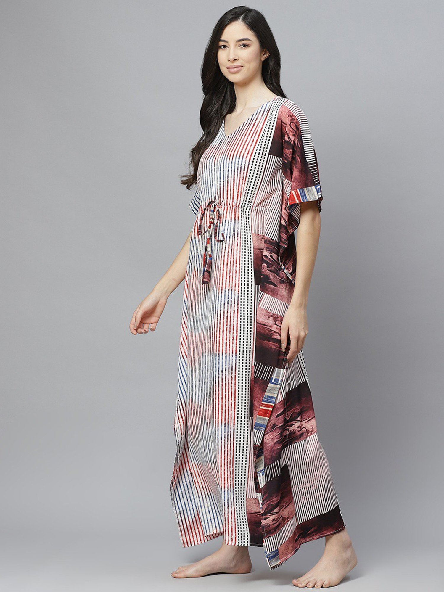 Cottinfab White Printed Kaftan Nighty