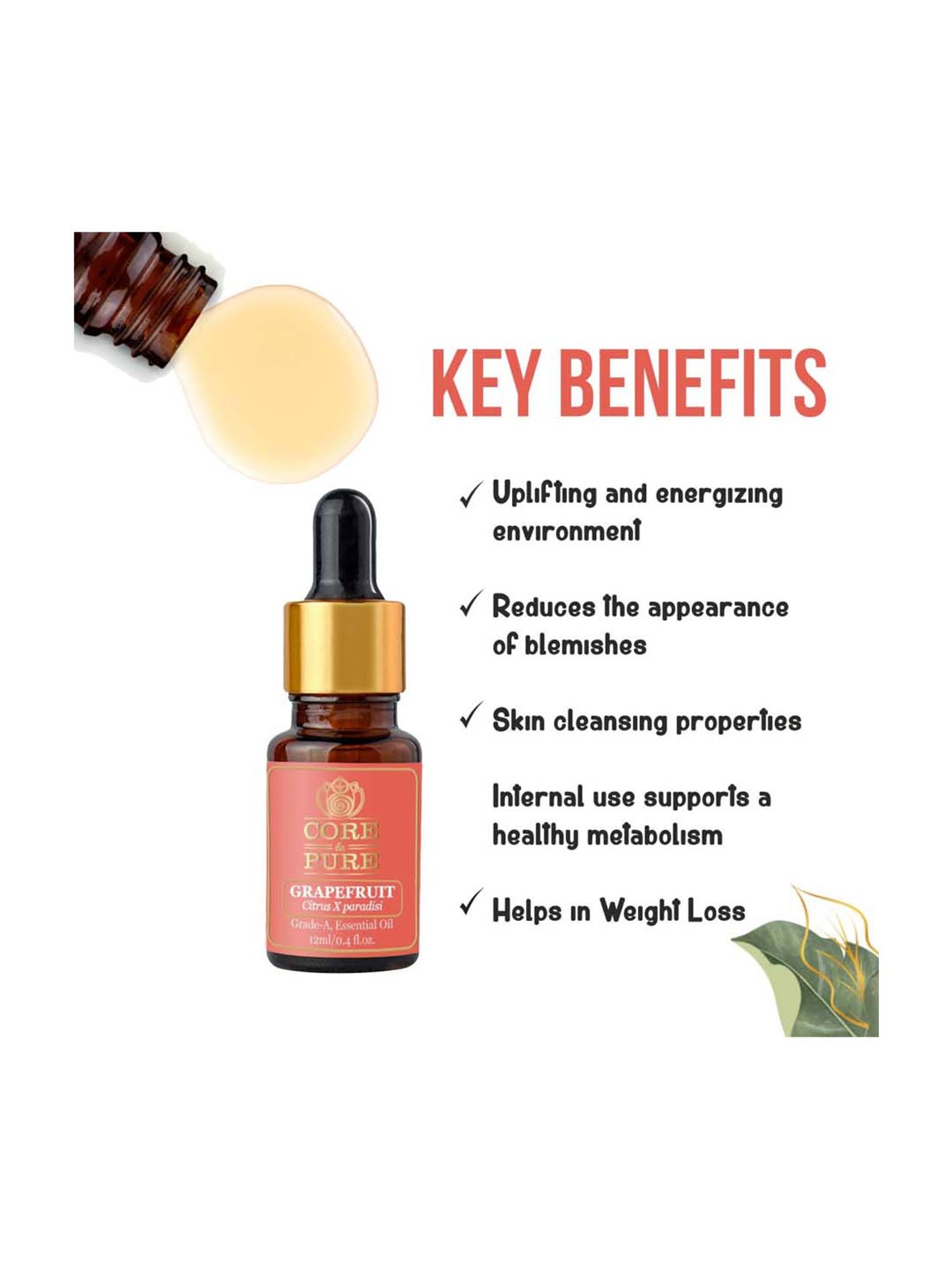 CORE & PURE Grapefruit Essential Oil - 12 ml
