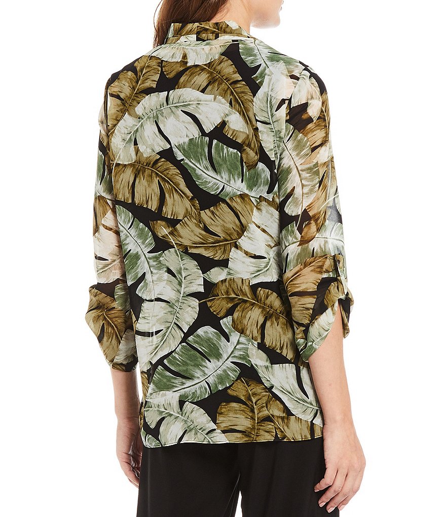 Ali Miles Petite Size Open Mesh Two Button Front 3/4 Sleeve Jacket