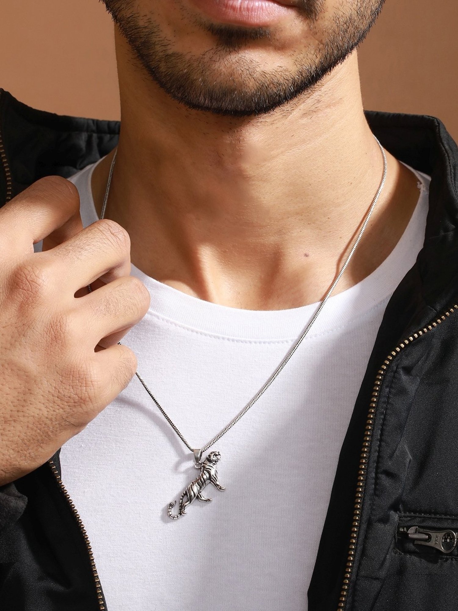 Bold by Priyaasi Majestic Tiger Black Casual Pendant With Chain for Men