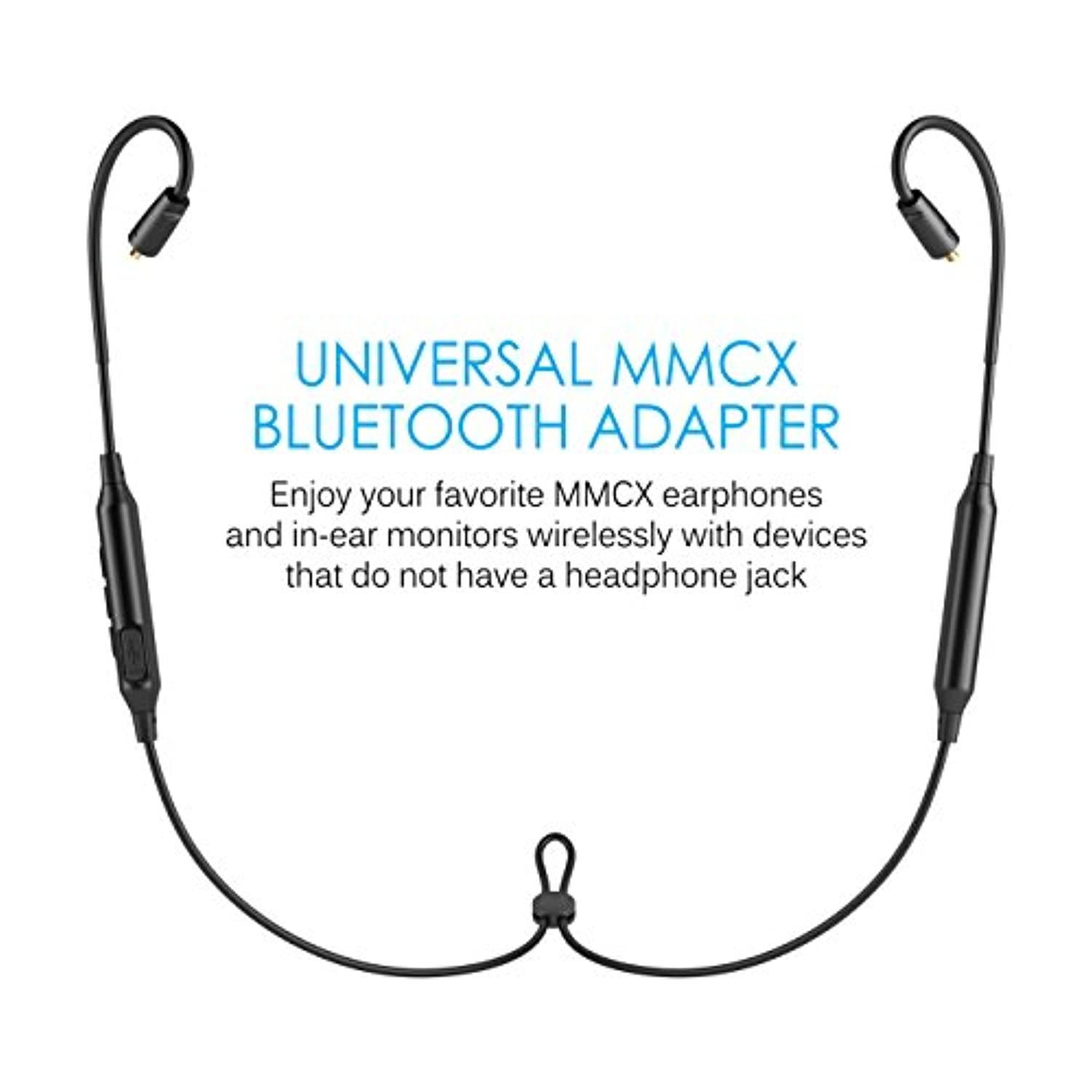 MEE audio BTX1 Bluetooth wireless universal MMCX adapter cable with Qualcomm aptX technology, microphone, and remote (Black) (BTA-BTX1-BK)