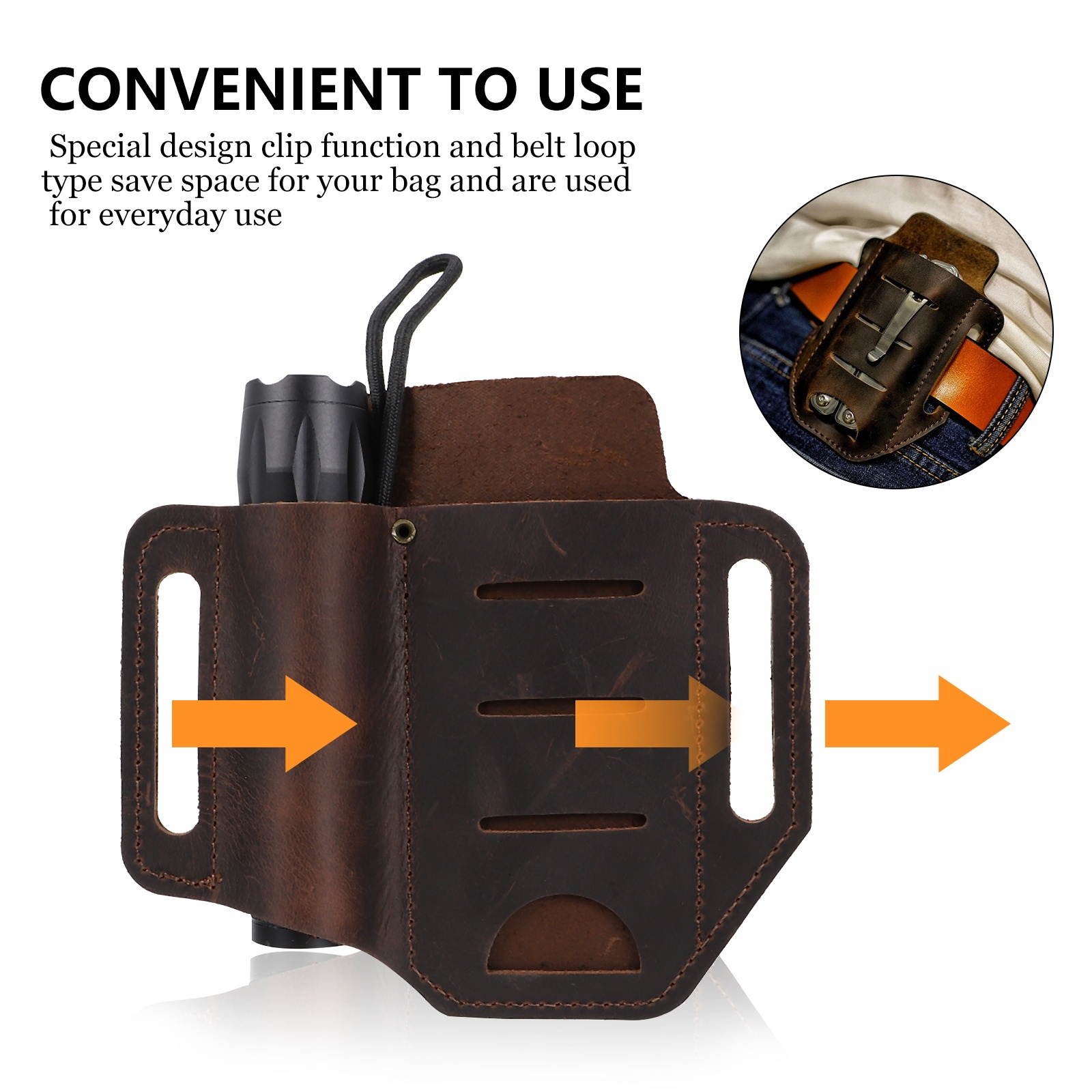Leather Sheath for EDC Organizer Belt Loop Leather Multi-tool Holder Pouch