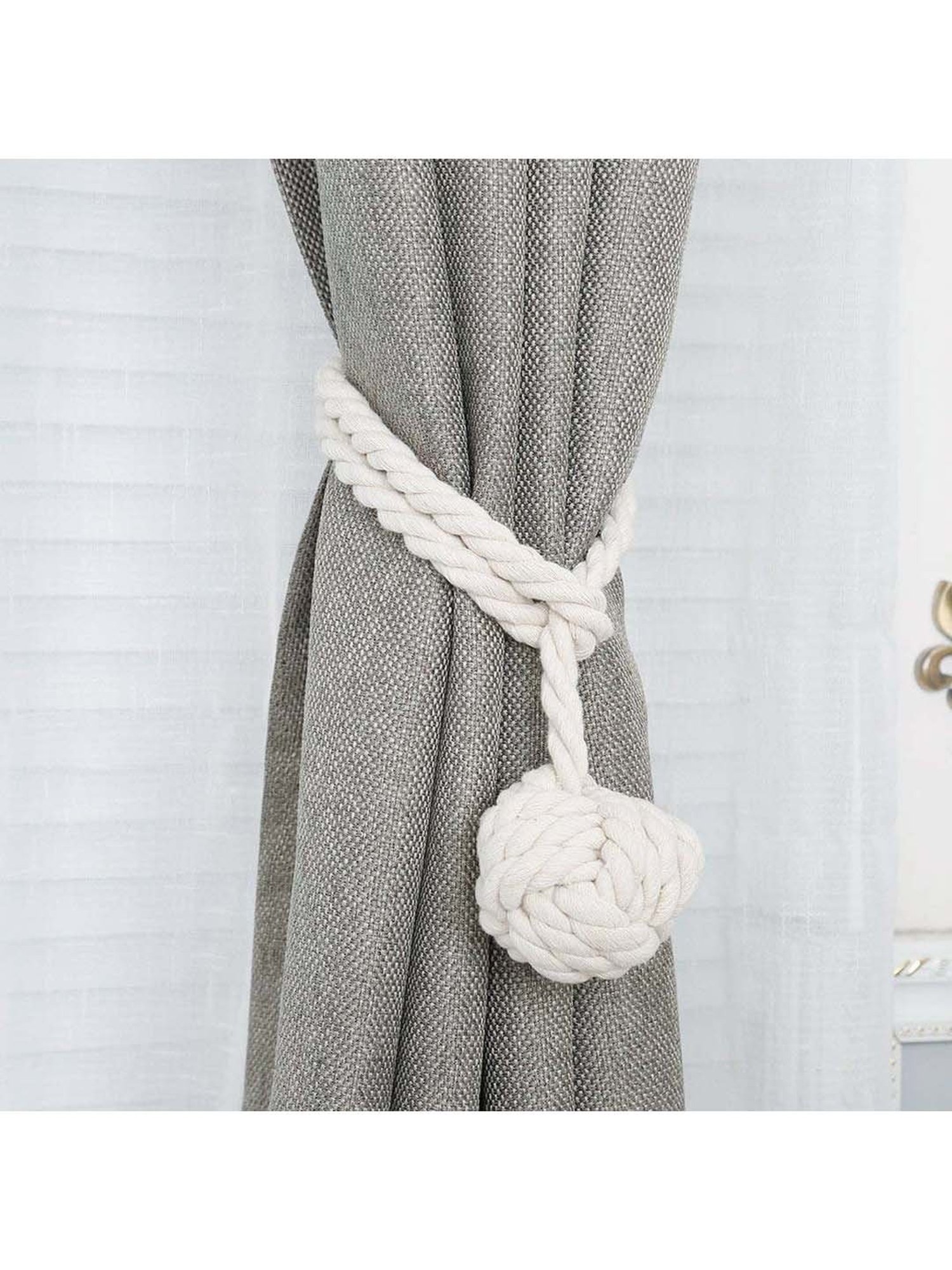 MODERN HOMES White Cotton Hand-Knotted Curtain Ropes - Set of 2