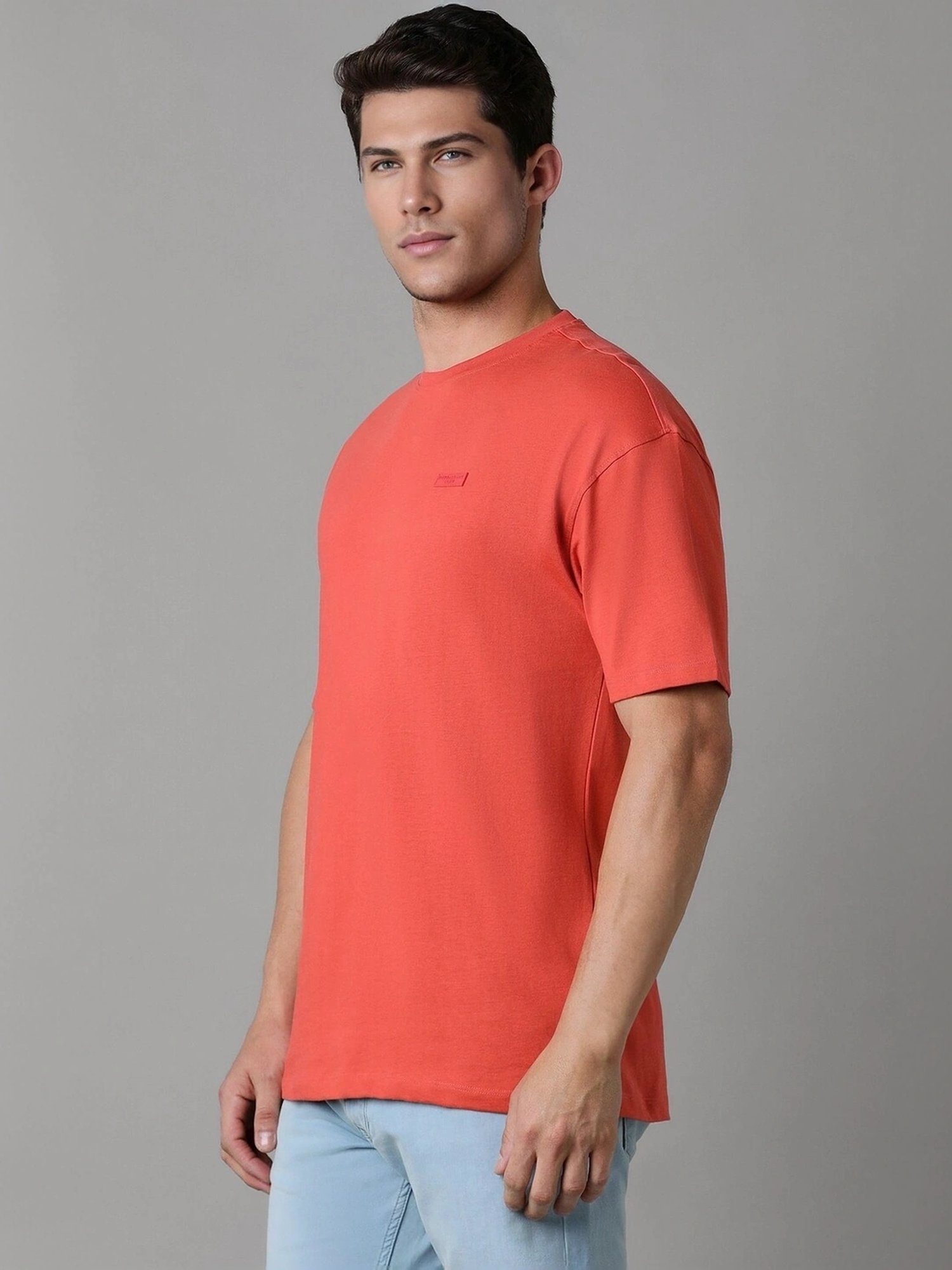 Louis Philippe Red Cotton Slim Fit Printed T-Shirt