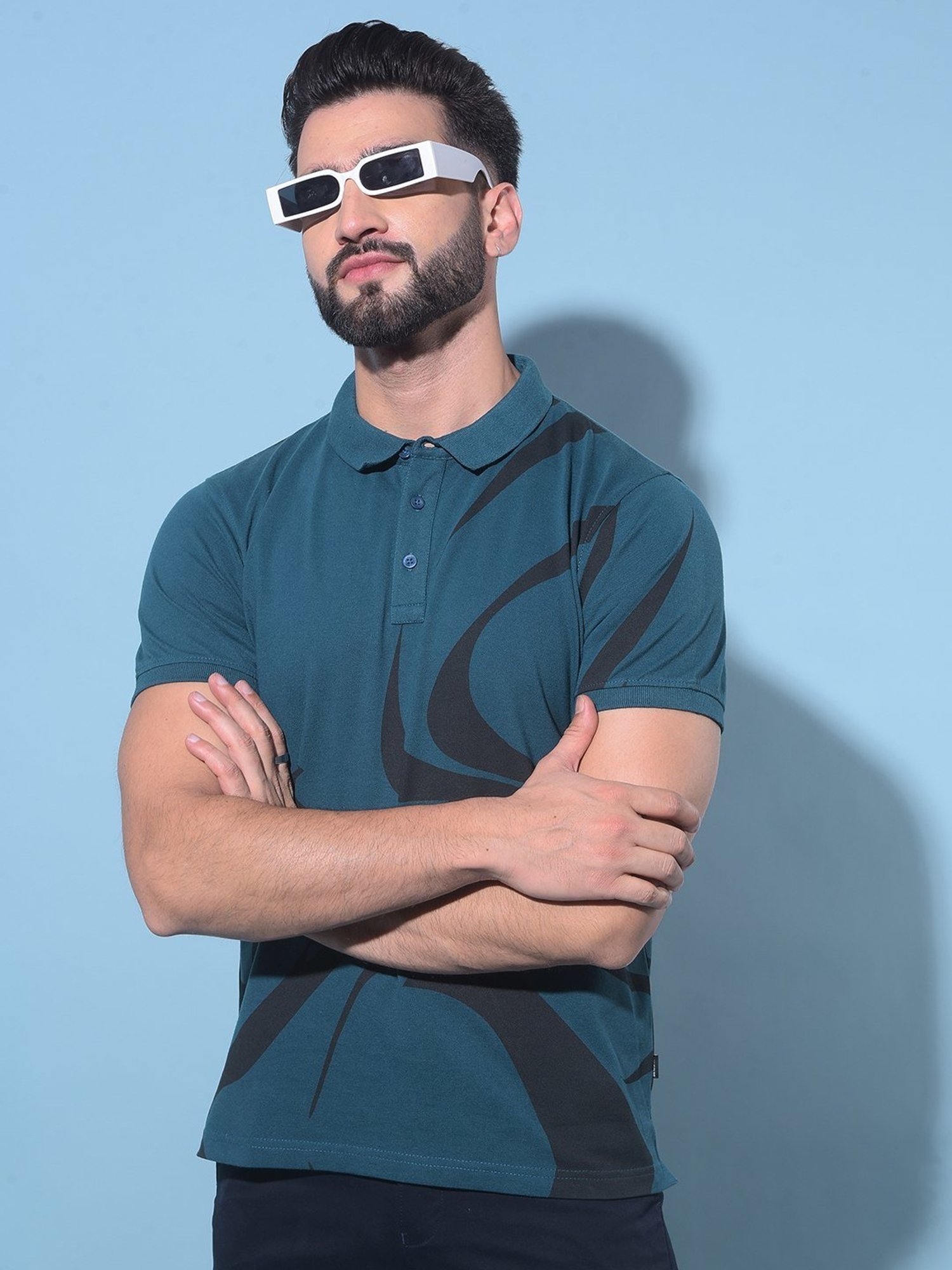 Crimsoune Club Green  Slim Fit Printed Polo T-Shirt