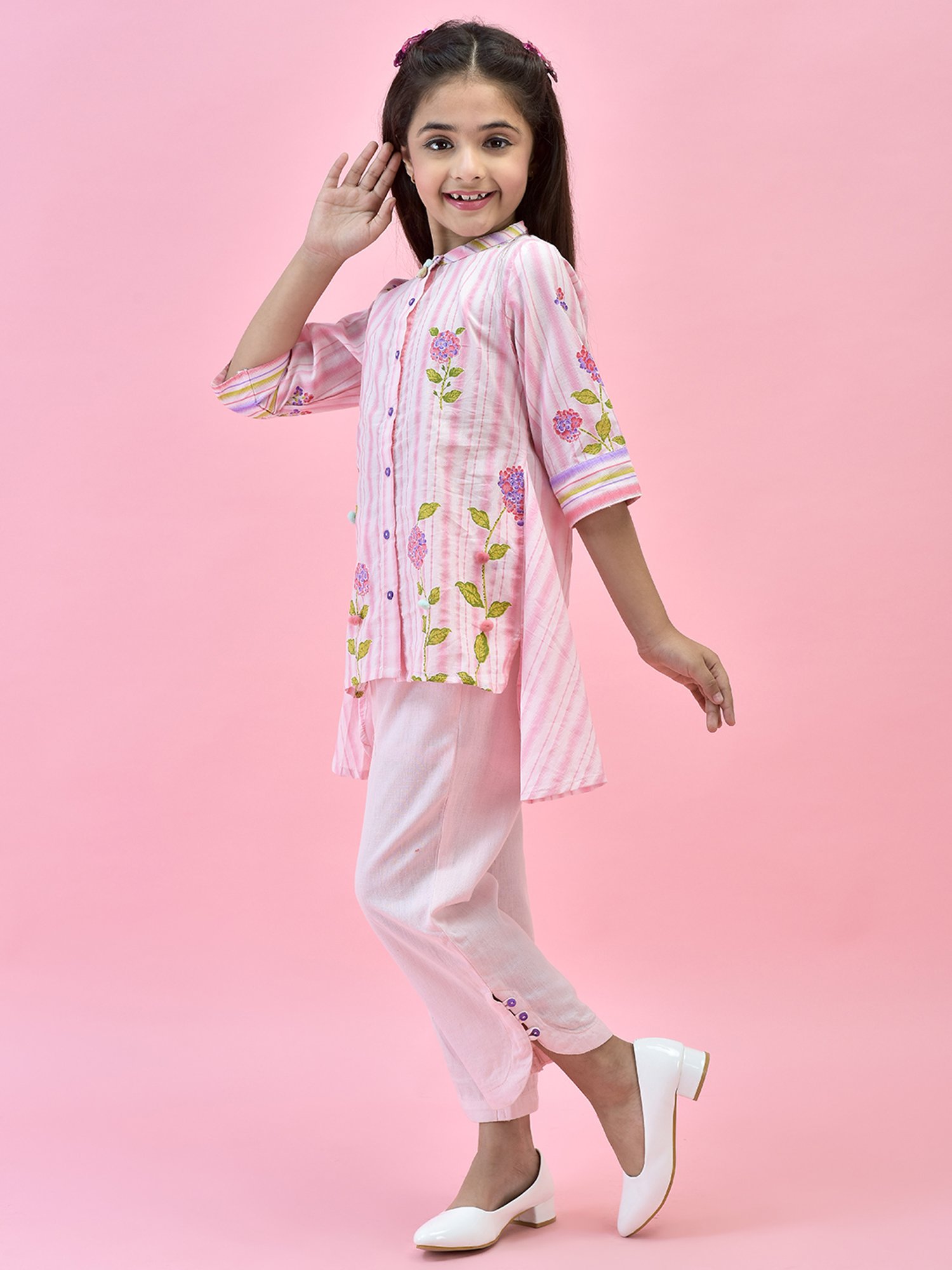 Juniper Girls Pink Floral Print Shirt With Pants