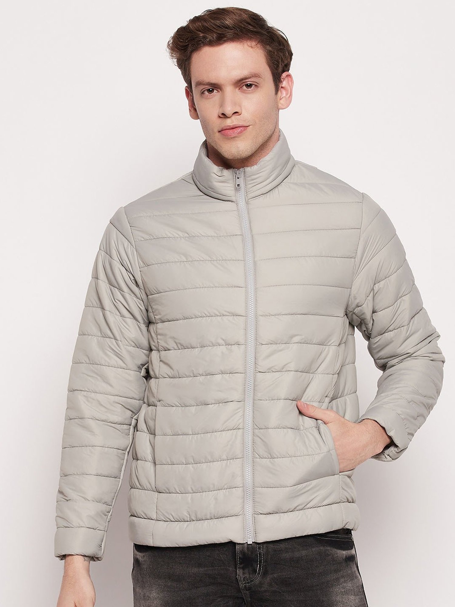 Cantabil Light Grey Regular Fit Quilted Jacket