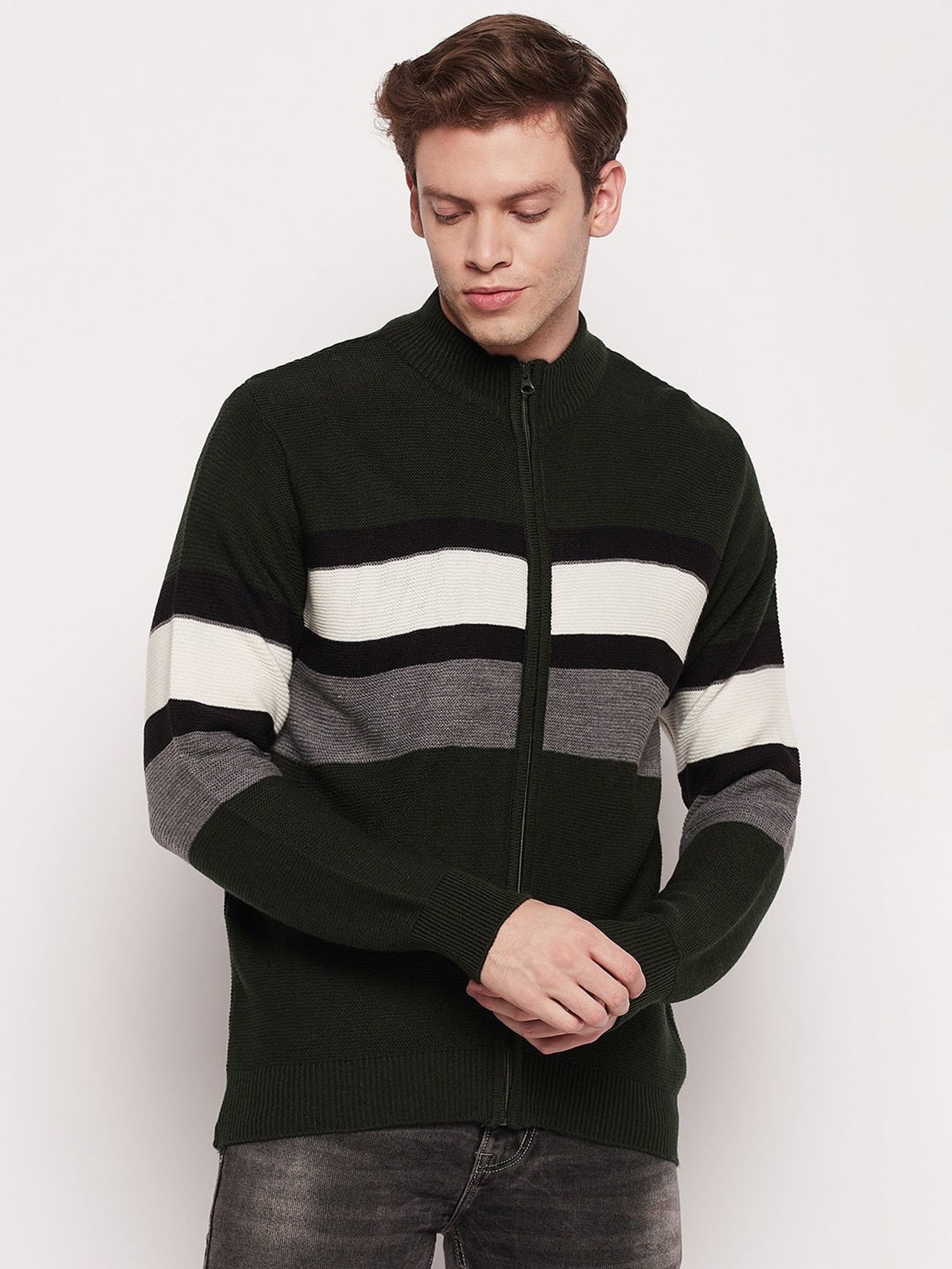 Cantabil Dark Olive Regular Fit Sweater