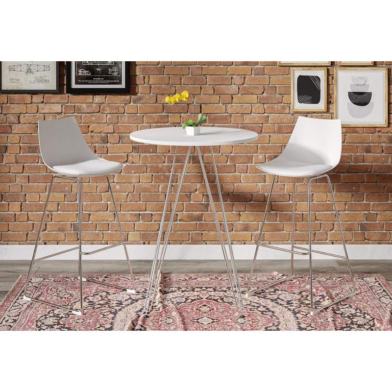 Wallace & Bay 24 Inch Neo White Plastic Armless Dining Room Chair Bar Stool with Cushioned Seat and Chrome Plated Steel Legs (2 Pack)