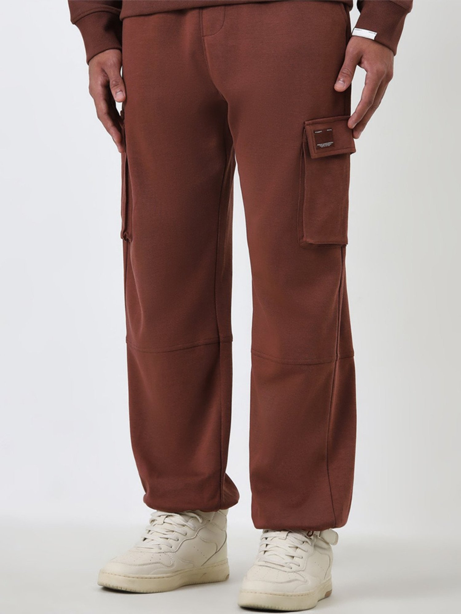 Studiofit by Westside Dark Brown Relaxed Fit Mid-Rise Track Pants