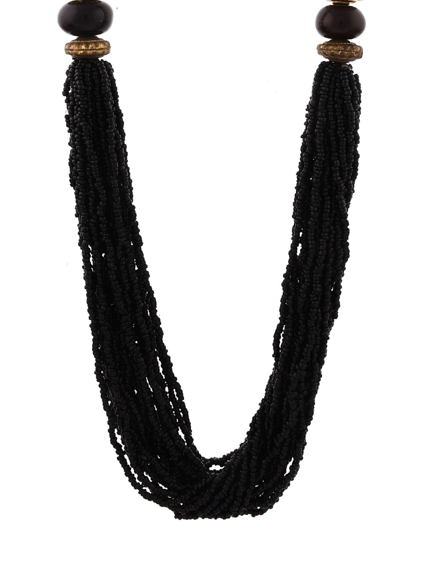 Imli Street Black Golden Long Beaded Handcrafted Necklace