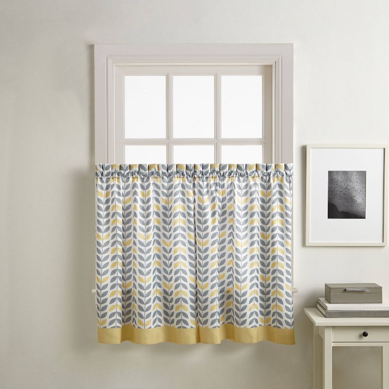 Set of 2 36"x42" Floral Curtain Tiers White/Beige - Threshold™