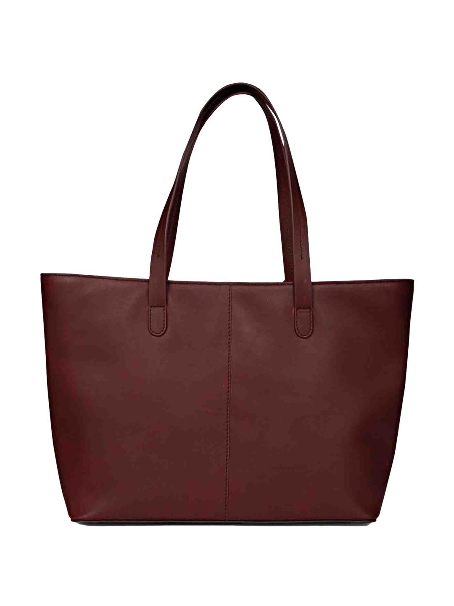 Favore Burgundy Solid Medium Tote Handbag