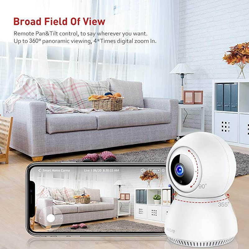 Home Camera, 1080P Wireless Security Wi-Fi Camera Indoor, Sound Detection, Motion Tracking, Motion Detection, Two-Way Audio, Night Vision, Cloud Storage, SD Card Storage, Pan/Tilt