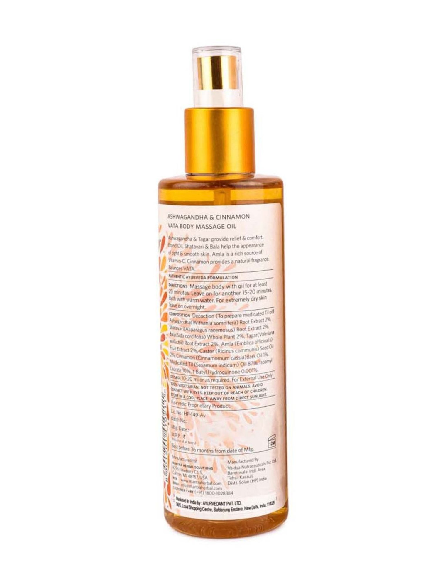 Mantra Herbal Ashwagandha and Cinnamon Vata Body Massage Oil - 250 ml
