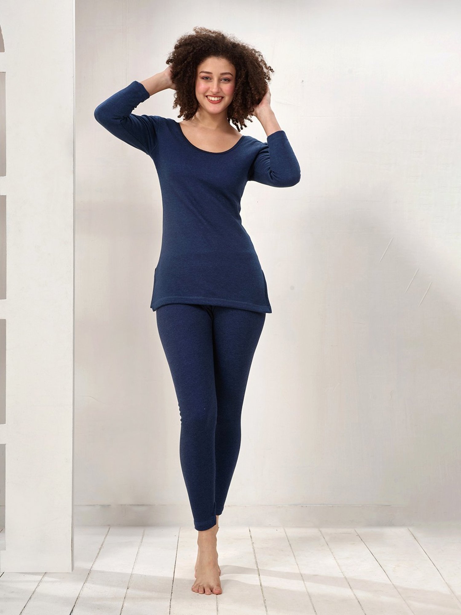 LUX Inferno Navy Plain Top Leggings Set
