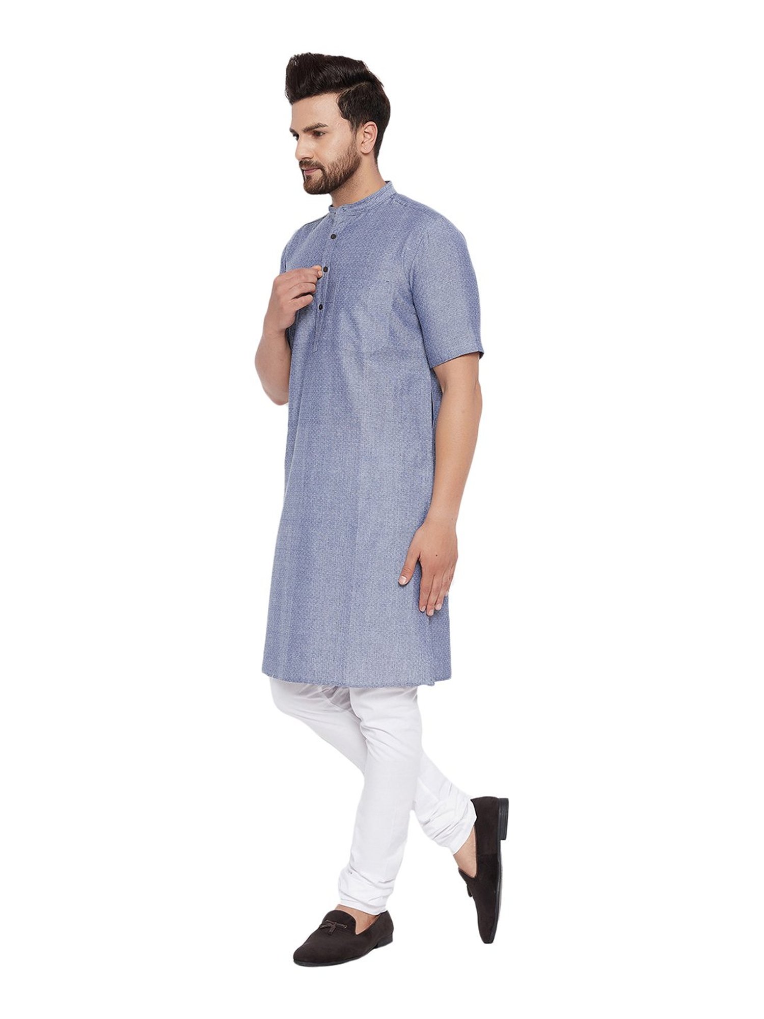 Even Grey Self Design Mandarin Collar Kurta