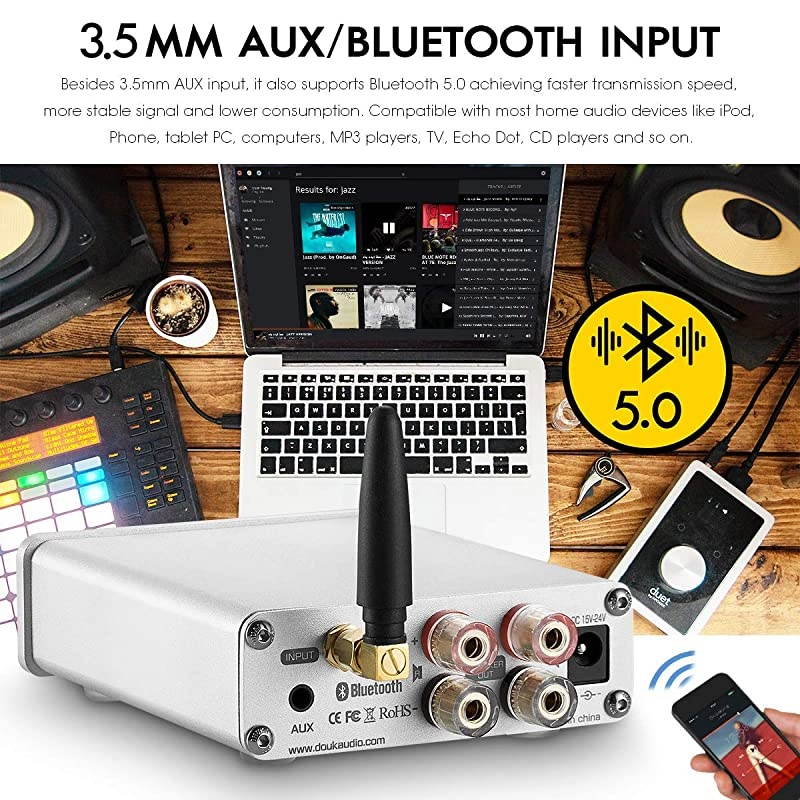 G5 100W Bluetooth 50 2 Channel Amplifier Mini Digital Class D Stereo Audio Power Amp Wireless Receiver Silver