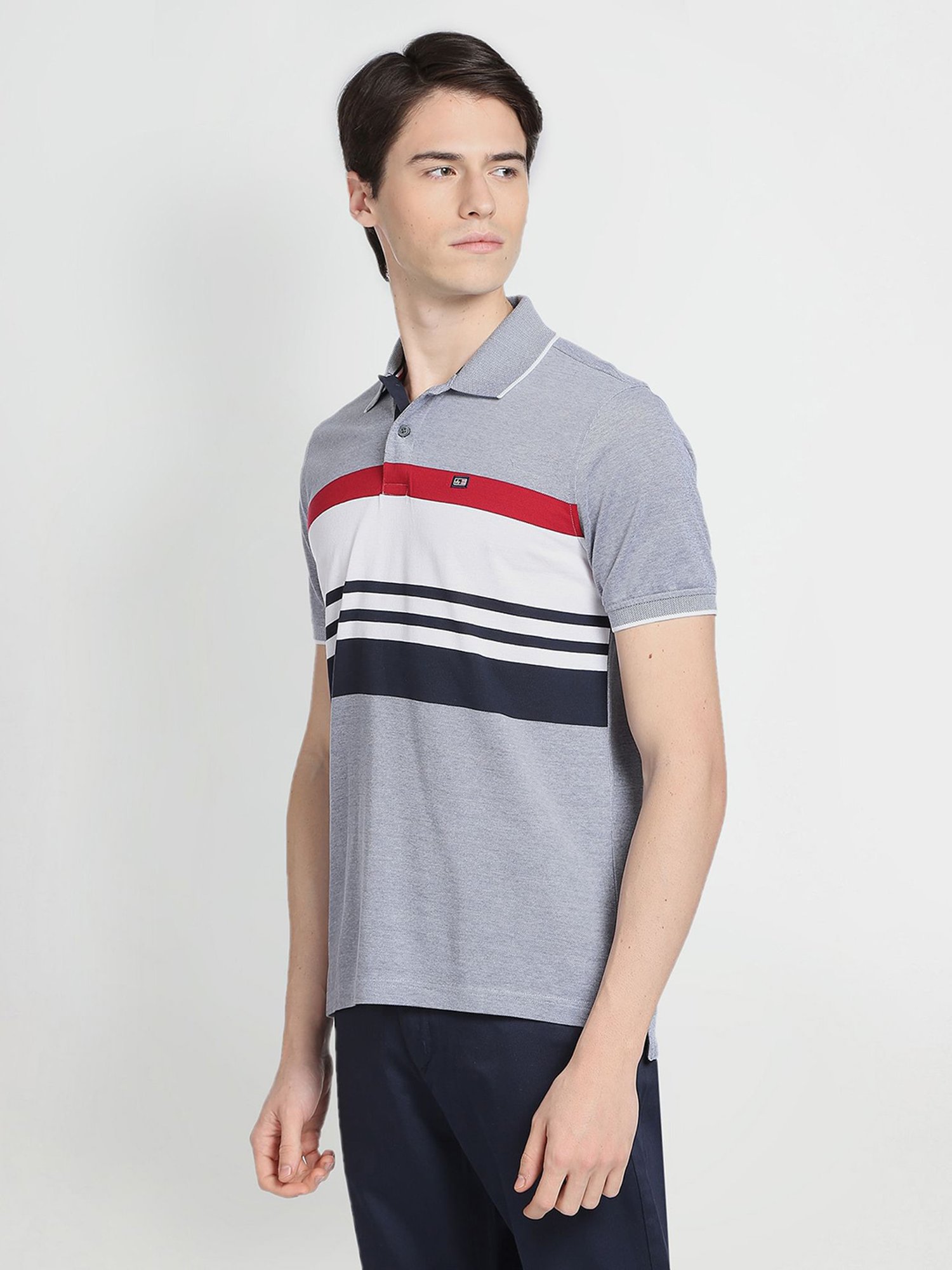 Arrow Sport Light Blue Regular Fit Striped Cotton Polo T-Shirt