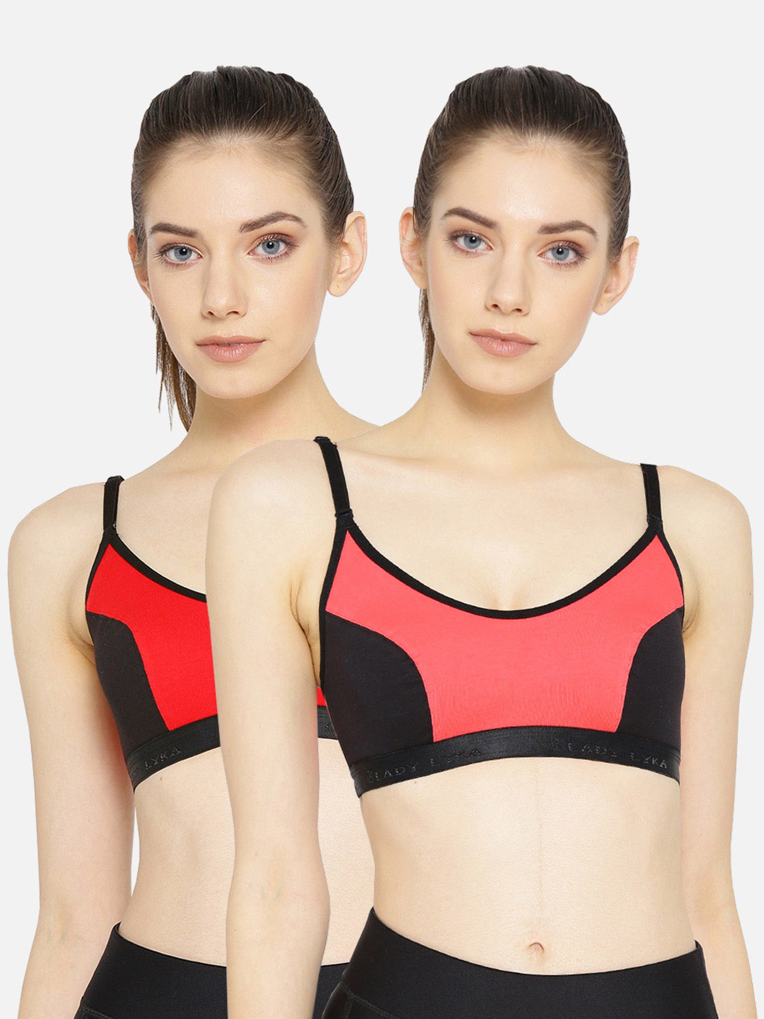 Lady Lyka Multicolor Non Wired Non Padded Sports Bra (Pack Of 2)