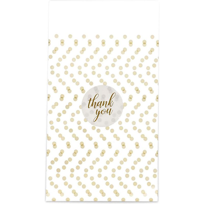 Sparkle and Bash 250 Pack 4 x 6 inches Cellophane Cookie Bags with Thank You Stickers, Gold Polka Dot Pattern