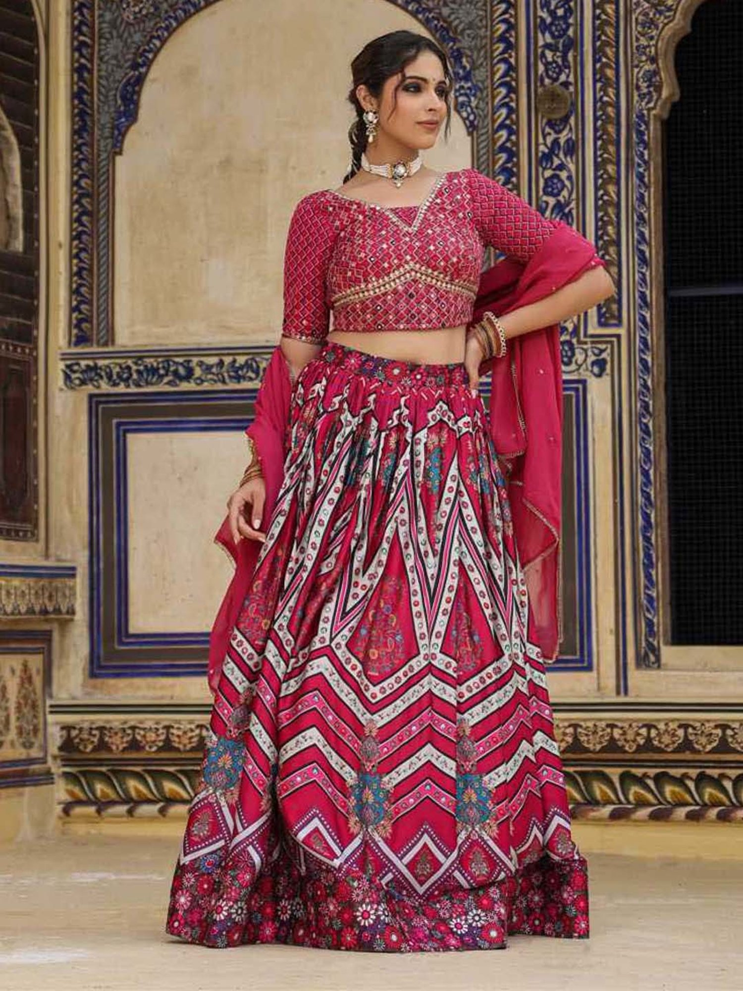 SCAKHI Purple Printed Lehenga Choli Set With Dupatta