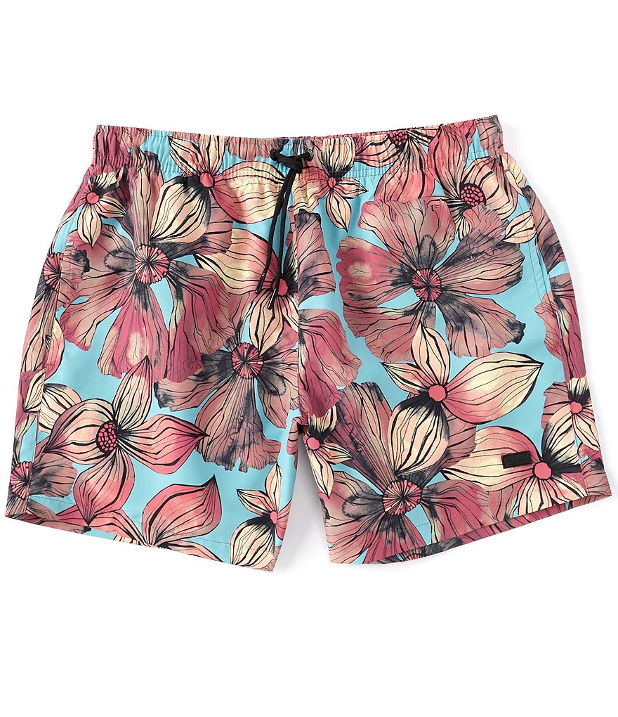 Hugo Boss Paint Fish Floral Print 6#double; Inseam Swim Trunks