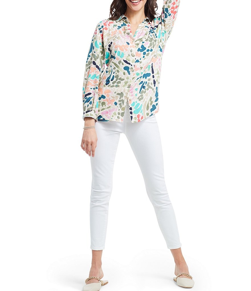 NIC + ZOE Woven Point Collar Color Splash Long Sleeve Shirt