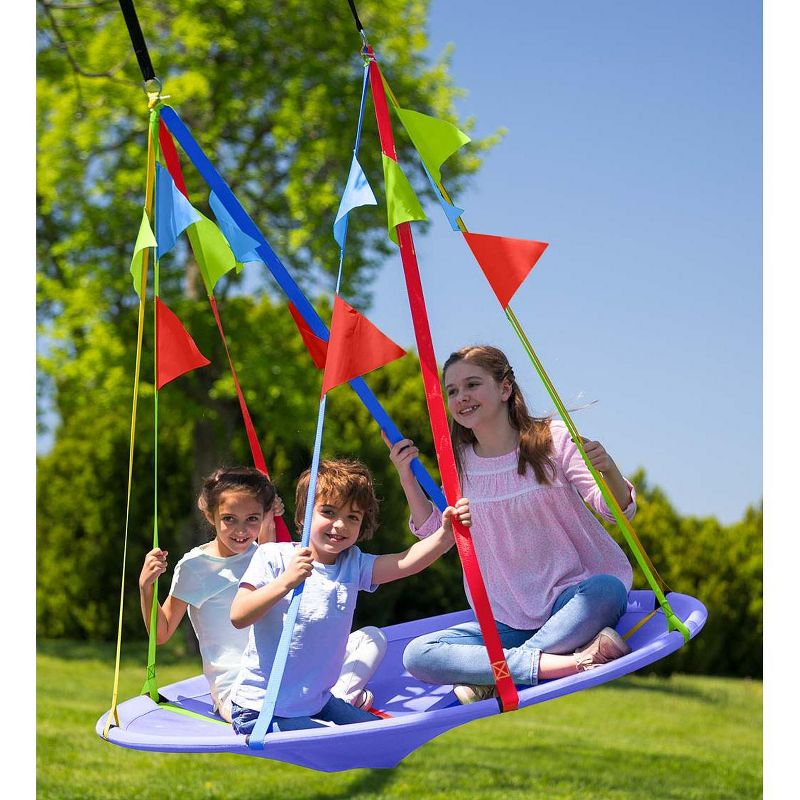 HearthSong Rainbow Flag Round Platform Tree Swing for Multiple Kids
