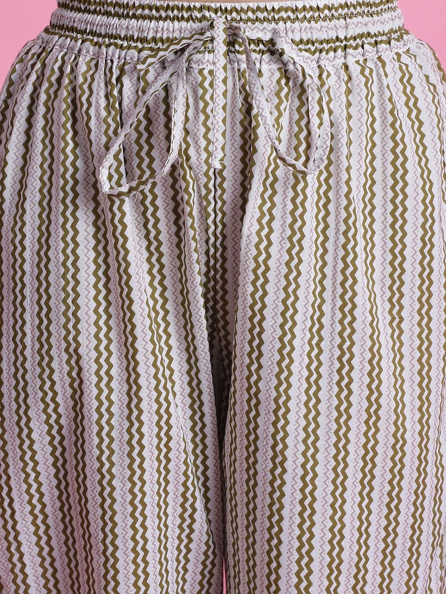 Prakrti Green & White Cotton Floral Print Top Pant Set