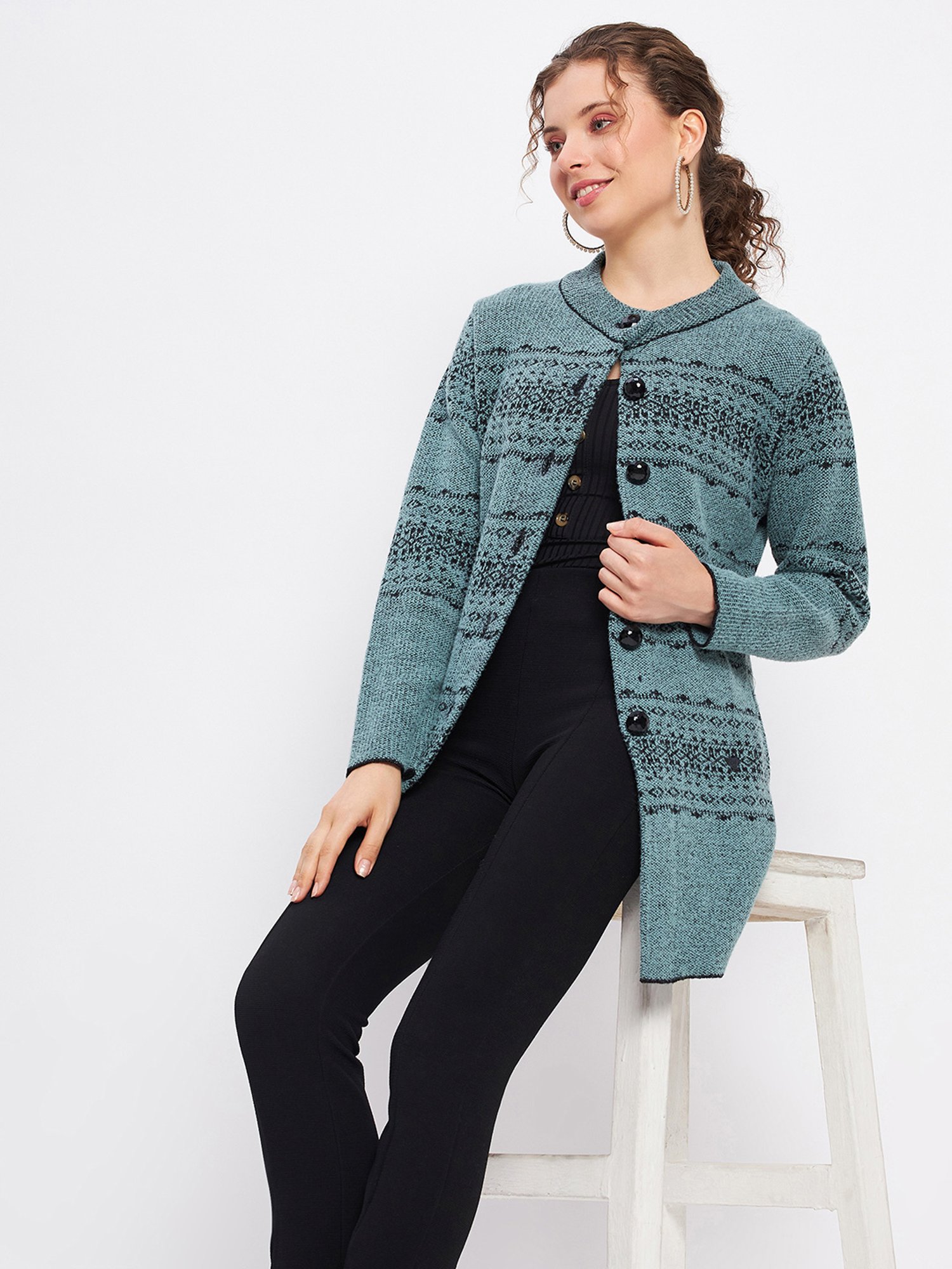 Duke Sage Green Printed Long Cardigan