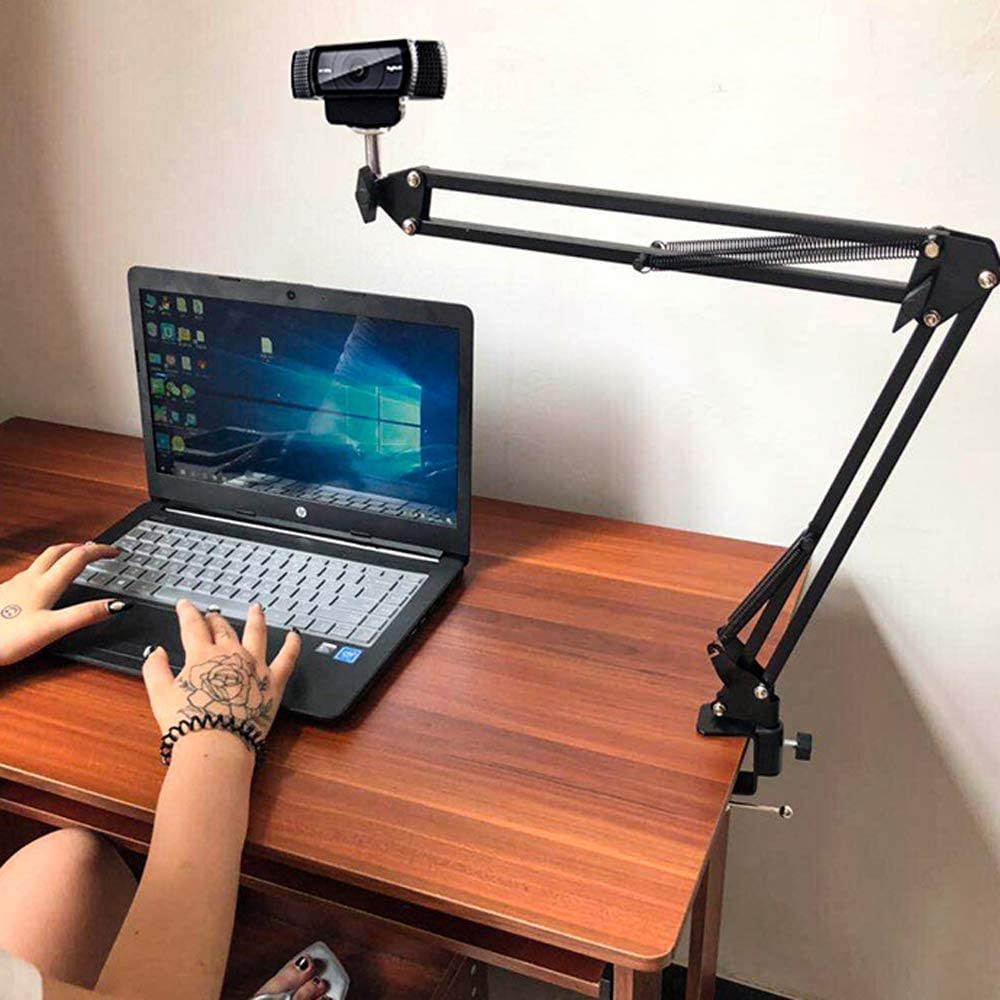 Webcam Stand, Webcam Clamp Mount, Adjustable Rotatable Cantilever Scissors Long Arm Bracket, With Aluminum Fixing Clip-Built-In 1/4 Inch Screw For Logitech Webcam C930e, C930, C920, Etc.