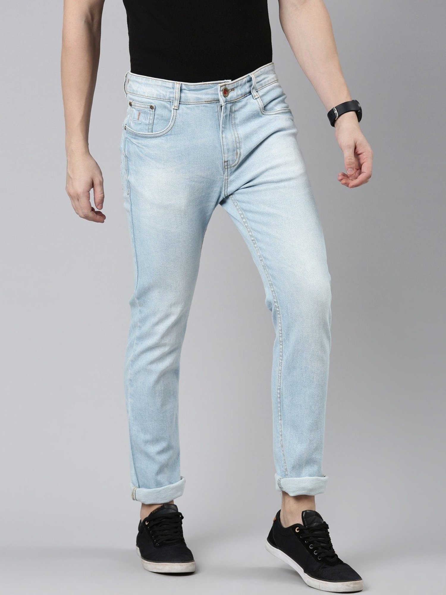CINOCCI Light Blue Cotton Slim Fit Jeans