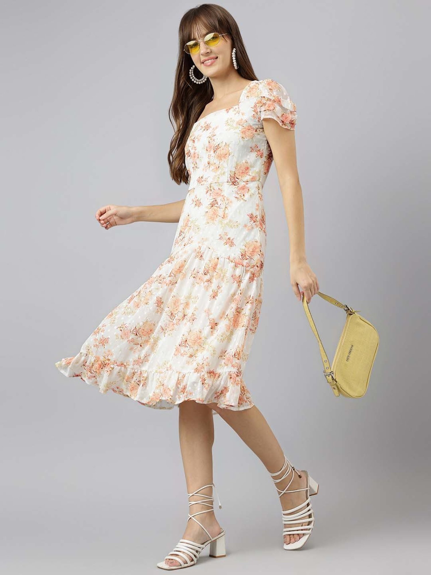 Latin Quarters Orange Floral Print Midi Dress