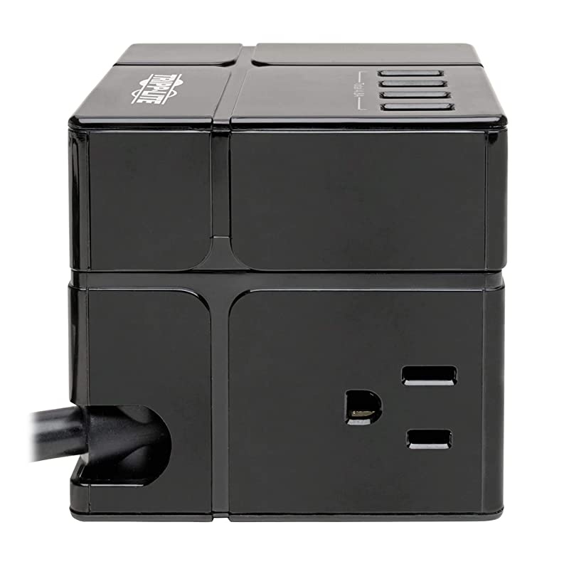3 Outlet Surge Protector with USB, Detachable Wall Outlet Surge Protector, 6 USB Ports, 6 ft. Cord, 540 Joules, Black, & $50, 000 Insurance (TLP366CUBEUSBB)