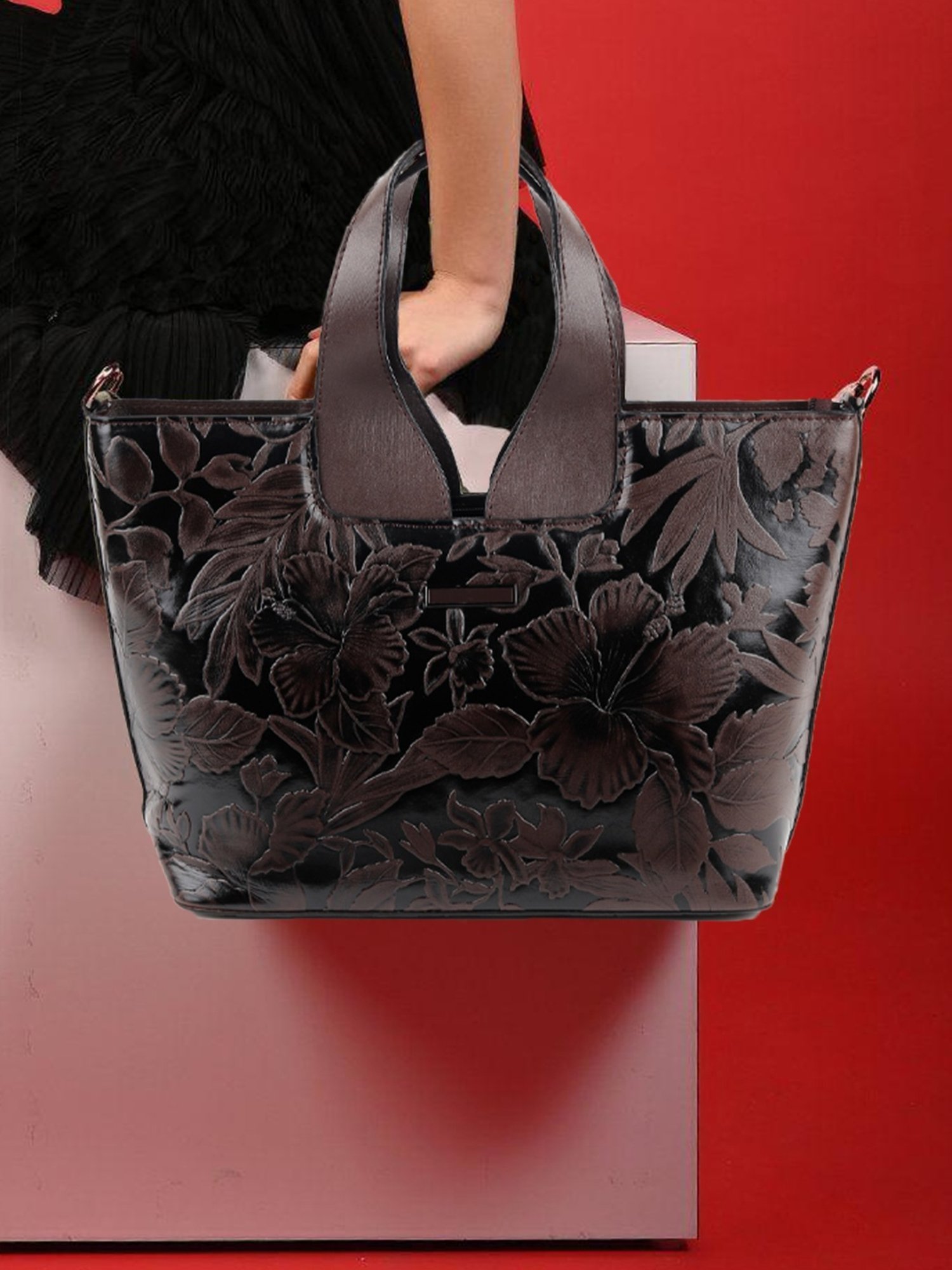 Odette Brown Floral Tote Handbag