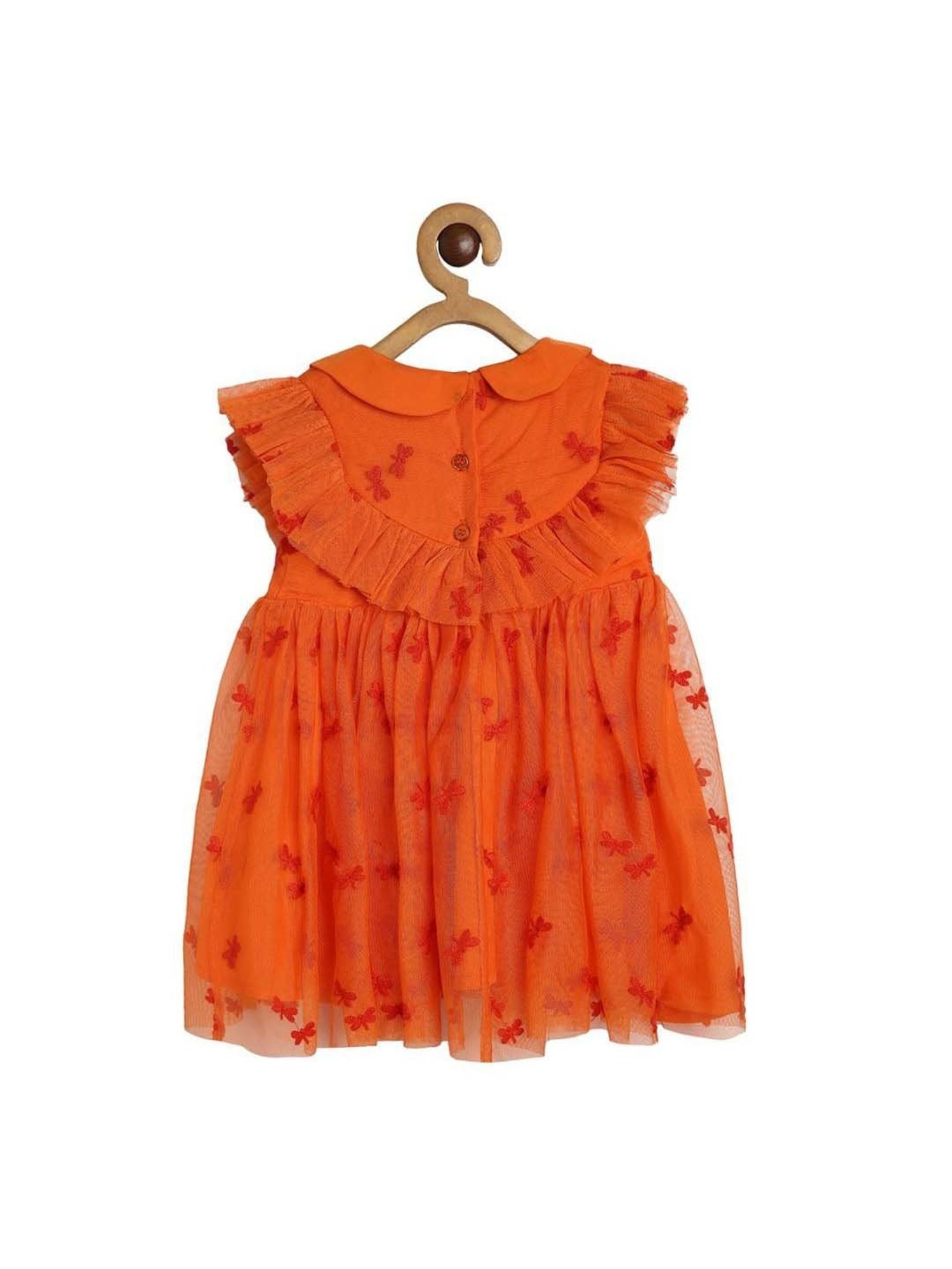 MINIKLUB Kids Orange Cotton Embroidered Dress