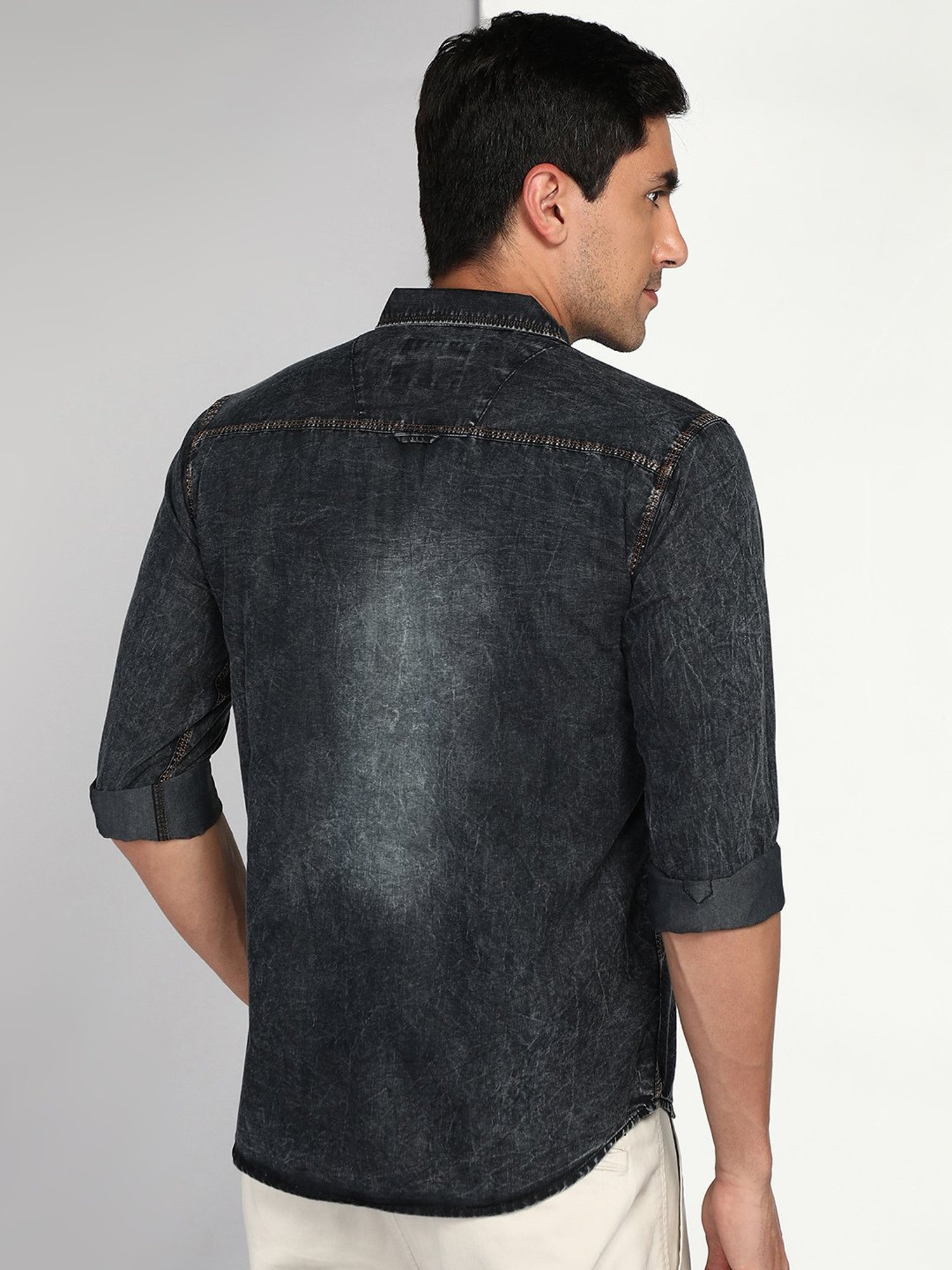 Kuons Avenue Charcoal Slim Fit Denim Shirt