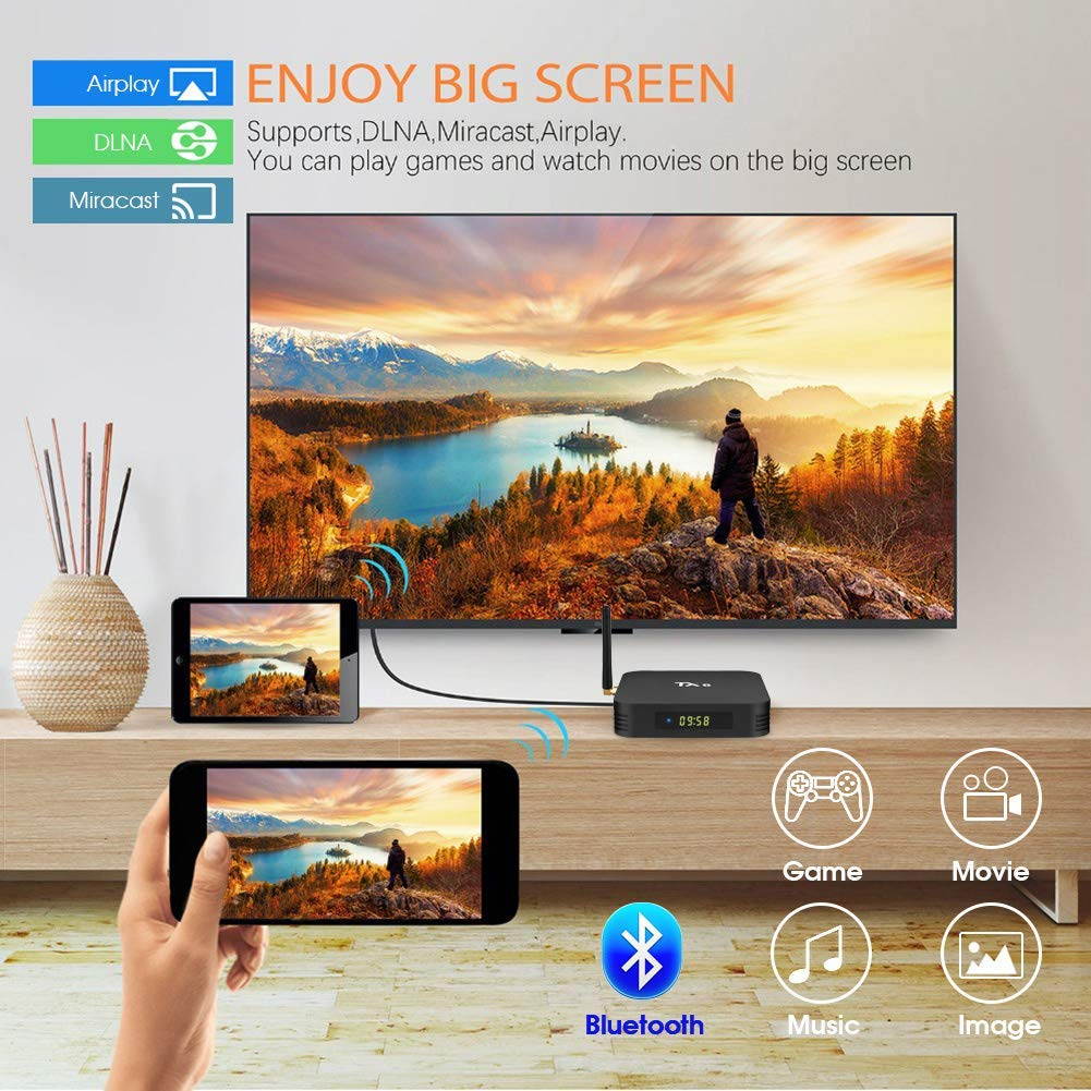 New Android 9.0 TV Box,TX6 Android TV Box 4GB DDR3 32GB EMMC Dual WiFi 2.4G+5G Bluetooth Quad Core 3D 4K Ultra HD H.265 USB3.0 Android TV Set Top Box
