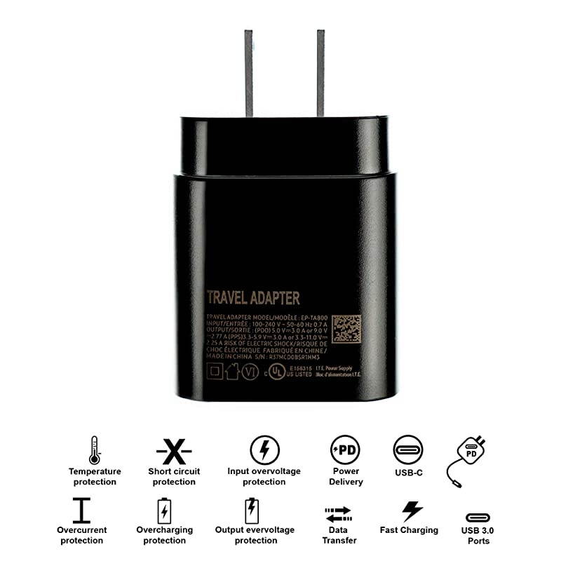 C Super Fast Charging PD 25W Wall Charger for Samsung Galaxy Z Fold 2 Note 20 Ultra Note10 10+ S20 Ultra S20 Plus S20 5G S10 LiteNote 10 LiteiPad Pro 5 Feet Type C to Type C Cable