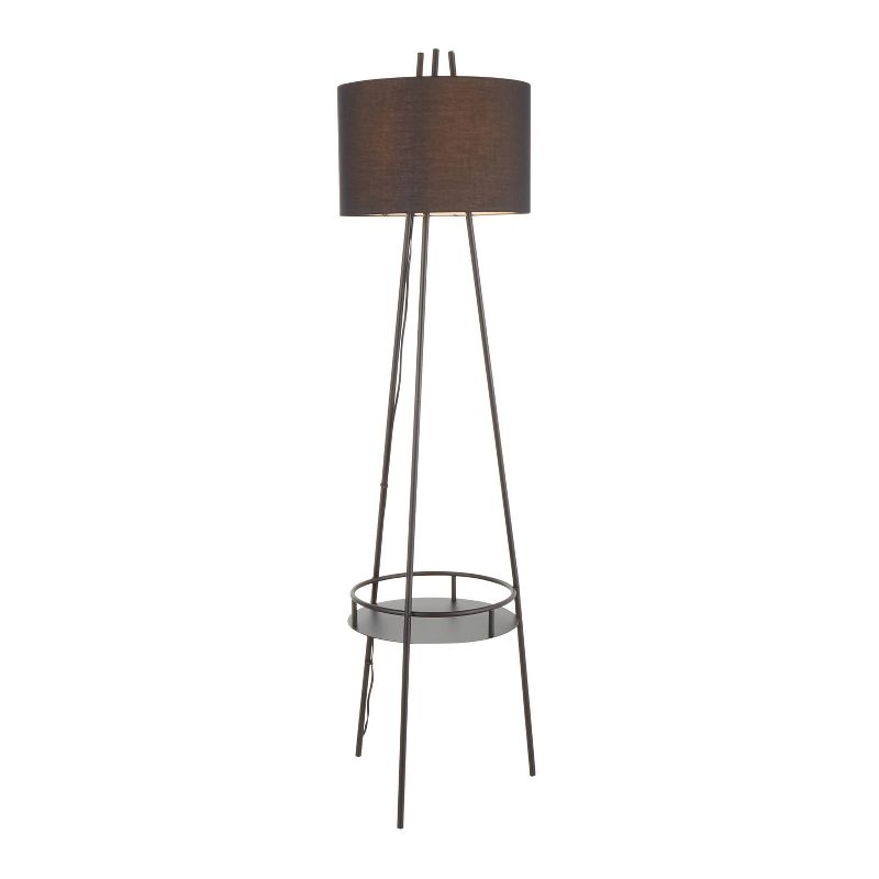 Trident Contemporary Floor Lamp with Metal and Linen Shade Black (Includes LED Light Bulb) - LumiSource