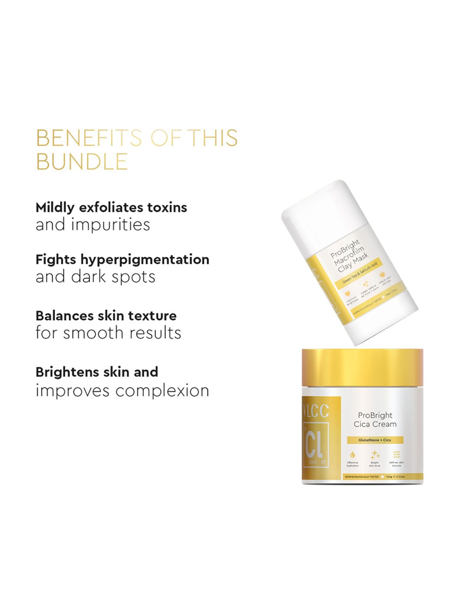 VLCC Clinic ProBright Macrofilm Clay Mask & Cica Cream Combo